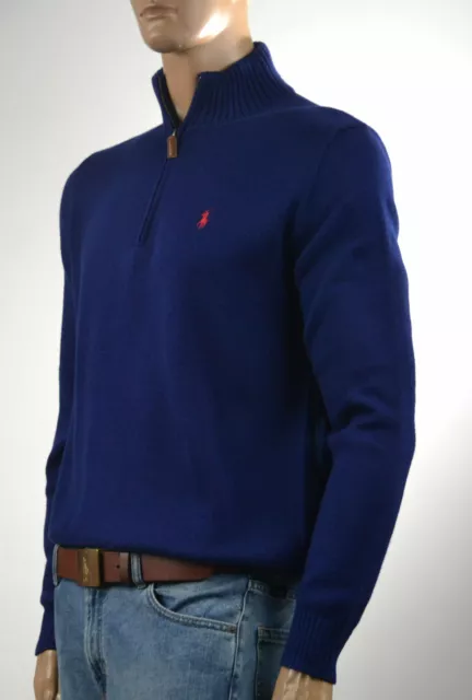 Ralph Lauren Blue Half-Zip Sweater/Red Pony -NWT