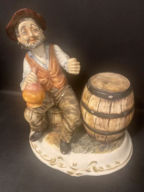 Vintage Capodimonte Figurine Hobo Old Man Barrel of Wine Italian Porcelain