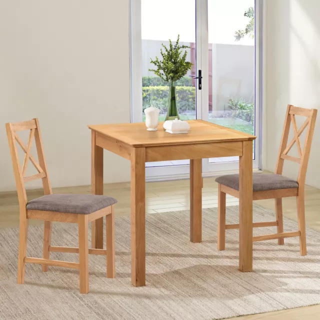 Small Dining Square Light Oak Dining Table Set with 2 Grey Chairs