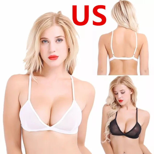 US Women Bra Tops Sexy Sheer Mesh See Through Bralette Bustier Wire-Free Unlined