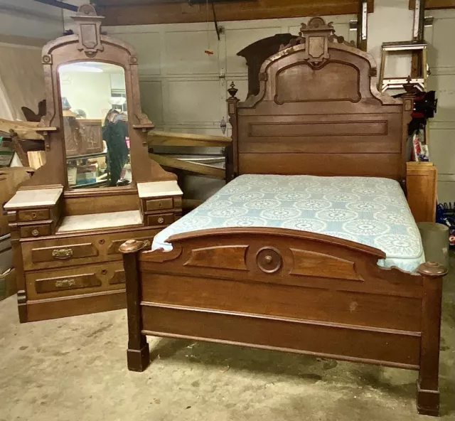 Antique Matching Walnut Victorian/ Renaissance Revival Bedroom Set Circa 1870