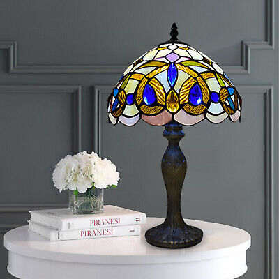 Diamond Style Tiffany Table Lamp Handmade 10'' Stained Glass Multicolor Home