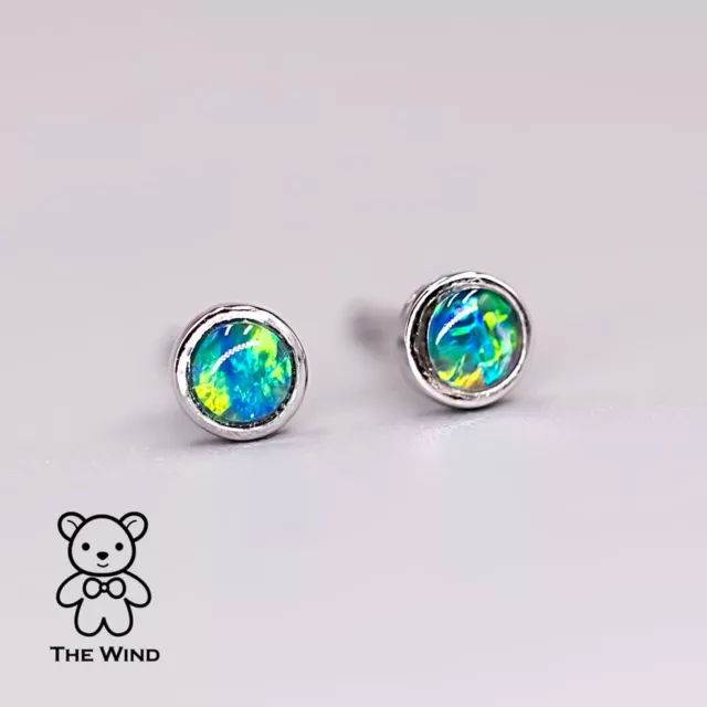 Small Round Australian Triplet Opal Stud Earrings 925 Sterling Silver