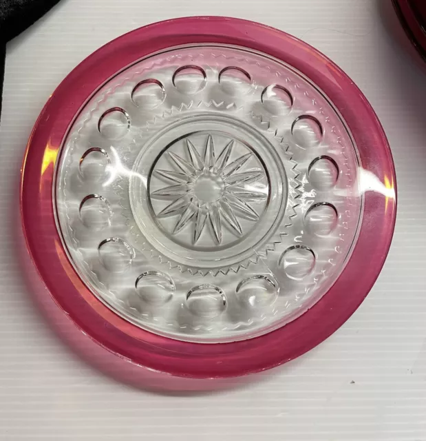 Tiffin Or Kings crown  cranberry thumbprint plate- 7.5”