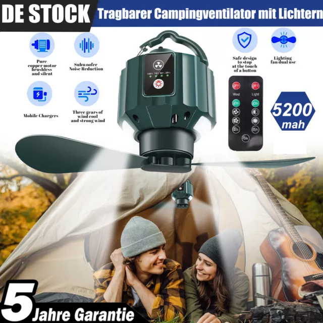 Outdoor Camping Lampe mit Ventilator Deckenventilator USB Aufladbar Zelt Licht