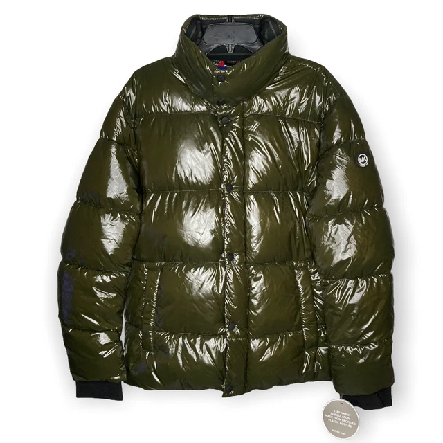Michael Kors Quilted Patent Puffer Jacket Ivy High Shine Coat MC60651 Large $398