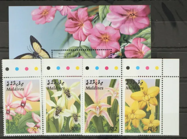 Malediven 4230-4233 und Block 553 postfrisch als Kleinbogen, Blumen #GD757