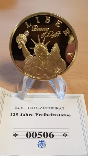 125 Jahre Freiheitsstatue Medaille Beacon of Light mit Swarovskistein PP