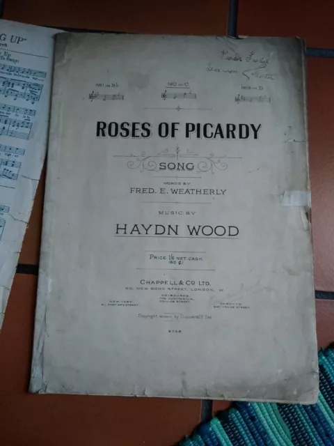 Spartito Musicale  Music Sheet Roses Of Picardy 1916 Hadyn Wood Segni Del Tempo