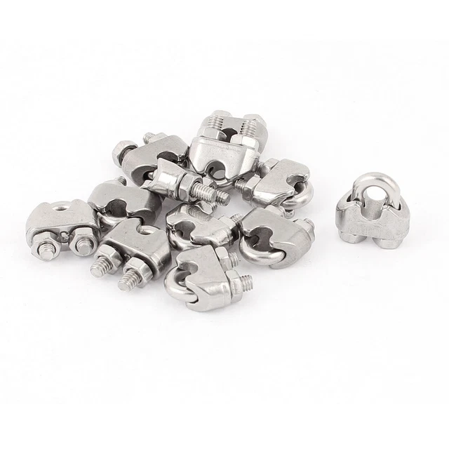 12 Pcs 3mm 1/8 "Clips Corde Fil Attachés d'acier inoxydable Serre-câble
