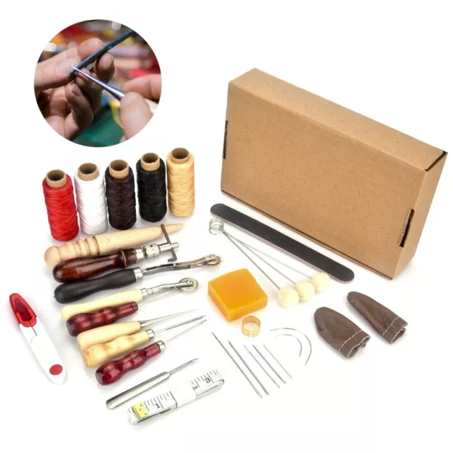 31 piezas Kit de herramientas artesanales de cuero Costura a mano Punzón Tallar Silla de trabajo