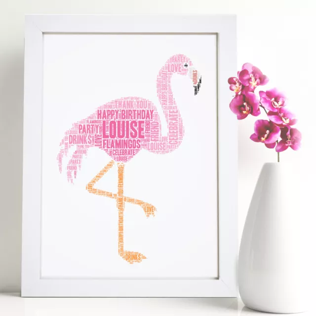 Personalised Pink Flamingo Print Birthday Gift Friends Word Wall Art Picture