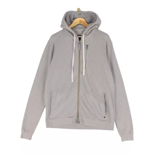 AllSaints Hoodie Beige Full Zip Drawstring Tie Zip Chest Pockets Mens Size M