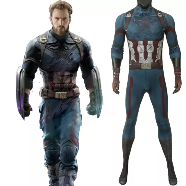 Captain America Jumpsuit & Gloves Avengers Bodysuit Cosplay Costume Halloween