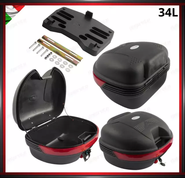 Bauletto 34 Litri Scooter Moto Nero Top Case Universale Piastra Sgancio Rapido