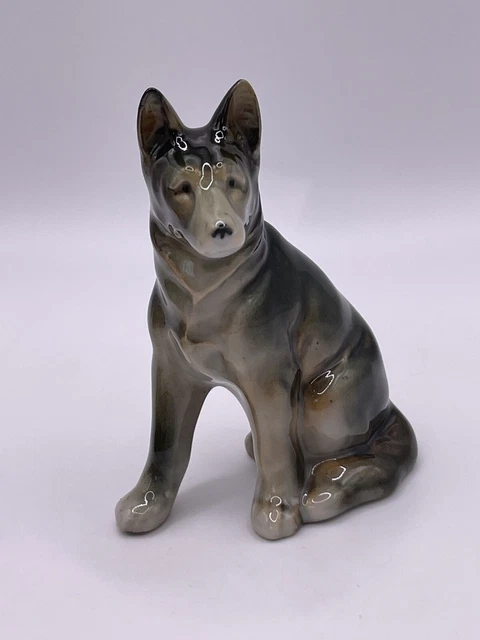 Vintage German Shepherd Figurine Glazed Japan Decor Trinket