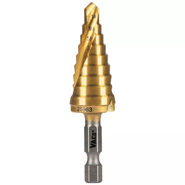 Klein Tools 25963 Step Drill Bit, Spiral Double-Fluted, 1/4" to 3/4", VACO