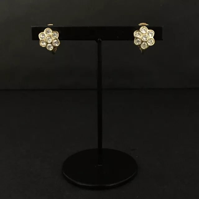 Christian Dior Flower Motif Rhinestone Gold Tone Earrings/9X0494