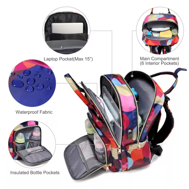 Baby Diaper Bag Backpack for Unisex Multi-Function Travel USB Port Waterproof 3