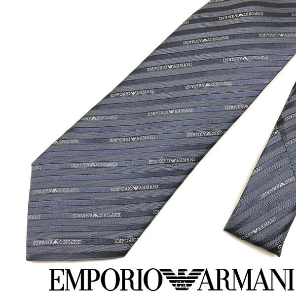 Emporio Armani Tie Logo Pattern Silk Mineral Blue Width Of The Tip 8.5cm a609
