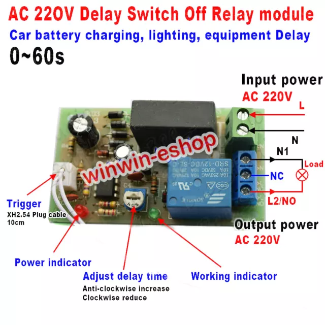 AC 220V 230V 240V Trigger Delay Time Timing Delay Turn OFF Timer Relay Module