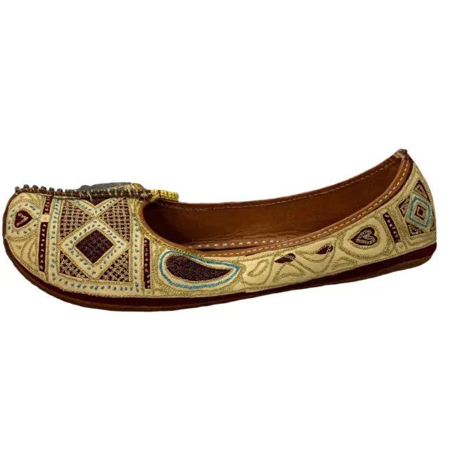 Punjabi jutti khussa Gold wedding Mojari Flat Jooti Shoe Size 9