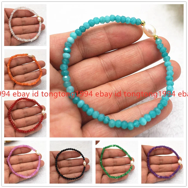 2x4mm Facettiert Mehrfarbig Rondelle Edelsteine Perlen &weiße Perle Armband 7.5”