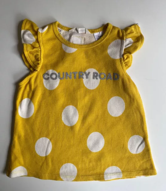 Country Road kids girls toddler size 2-3 yellow spotted frill sleeve top, VGUC