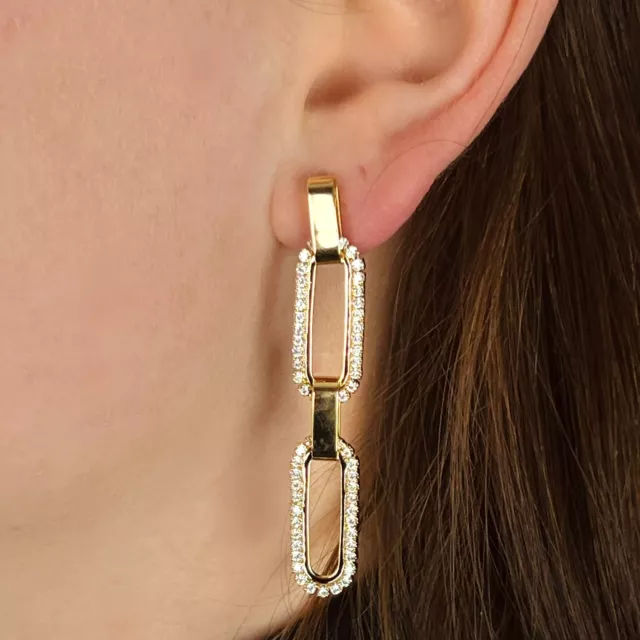 Ohrringe Stecker Damen 750er vergoldet mit weißen Zirkonia Steinen hängend