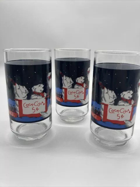 Lot of 3 VINTAGE Coca-Cola 1995 Drinking Glass Always Cool Polar Bear Coca Cola 2