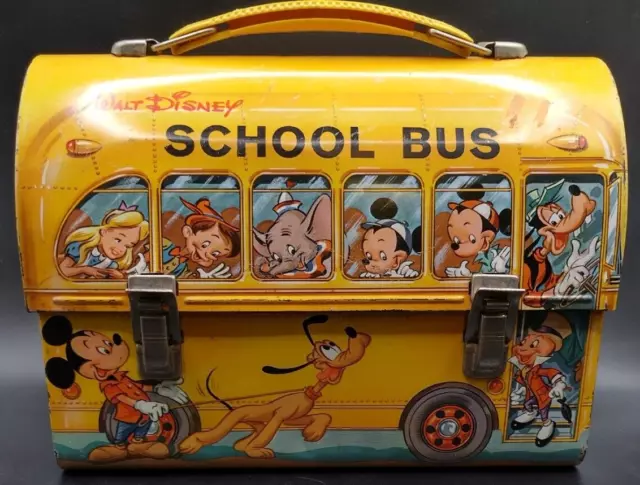 Vintage 1960s Walt Disney "School Bus" Metal Lunch Box By Aladdin -no thermos