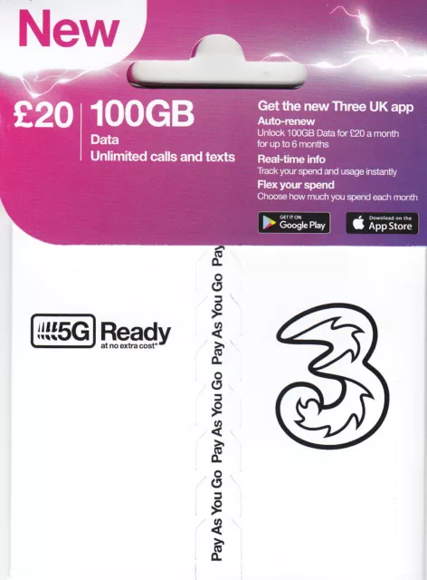 New Three UK SIM Card with No Credit - 5G Compatible