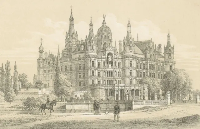 SCHWERIN -  Schloss - Robert Geißler - Tonlithographie um 1850