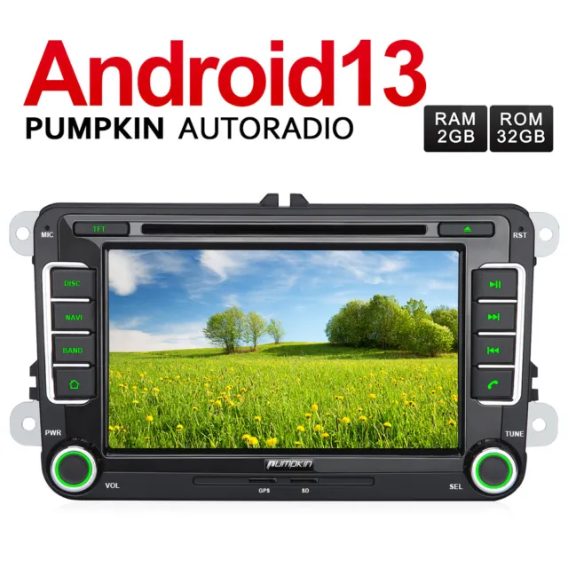 Pumpkin Doppel DIN Android 13 Autoradio GPS Navi DVD Für VW Golf 5 Passat Tiguan