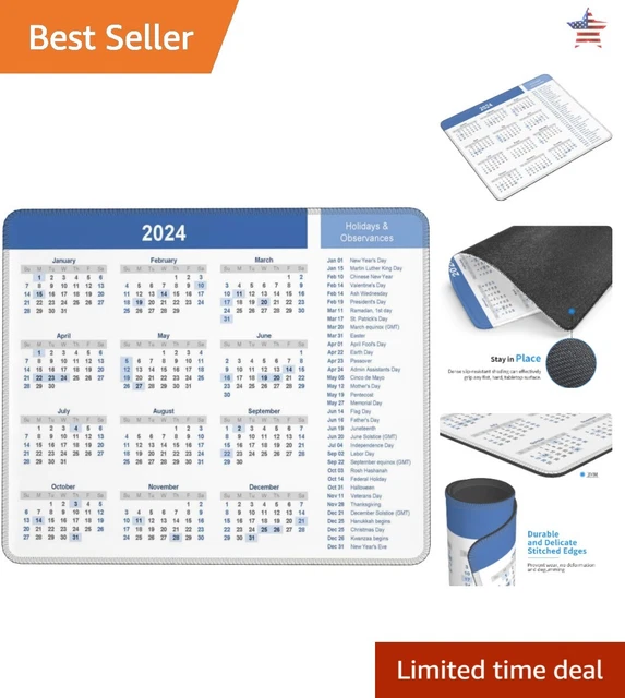 PREMIUM-TEXTURED MOUSE PAD - 2024 Calendar with Holidays - Non-Slip