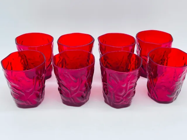 Set of 8 Vintage SENECA Driftwood Ruby Red 4-1/8" 10oz Flat Water Bar Glasses