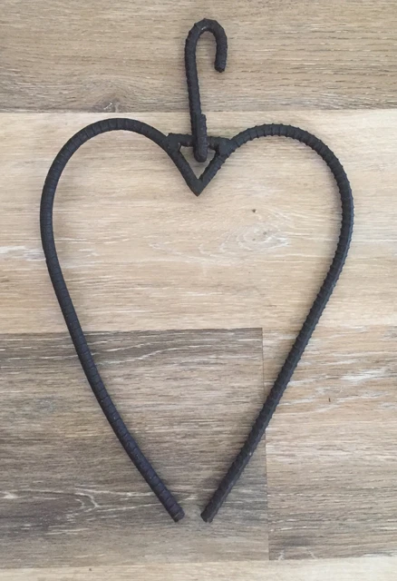 Vintage Black CAST IRON HEART HOOK Hanger wall rustic decor 16” Farmhouse