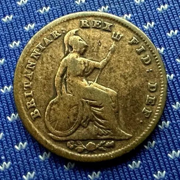1835 UK 1/3 Farthing Coin VF Great Britain ( Unfortunate OBV Damage )  #ZA100
