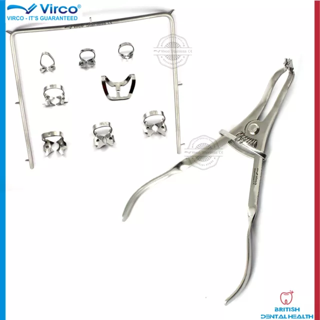 Endodontique Rubber Dam Kit Ivory Forcep, Frame, Assorted Clamps Set De 3 Pièces