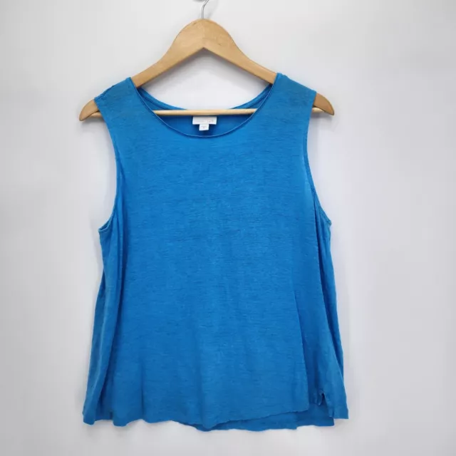 J Jill Womens Love Linen Tank Top 100% Linen Slub Knit Blue Size Medium