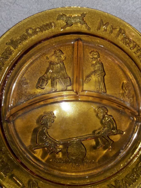 Tiara Divided Child’s Nursery Rhyme Plate Gold Or Amber Color Glass Indiana Dish 2