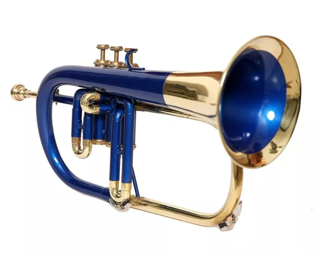 McLian Pro Bugle Bb Pitch Instrument aspect bleu et laiton avec étui rigide