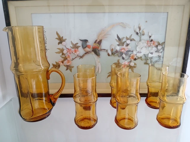 Service à Orangeade La Campagne - Pichet + 6 Verres - Vert - Vintage