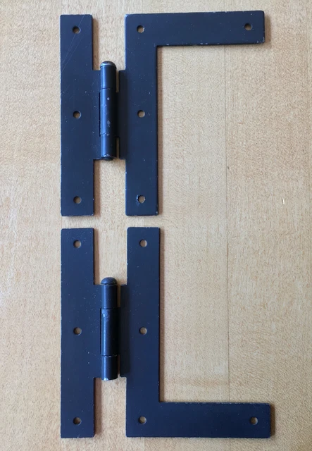 Vintage Pair 4" Flush, Forged Iron HL Cabinet Door Hinges, Black