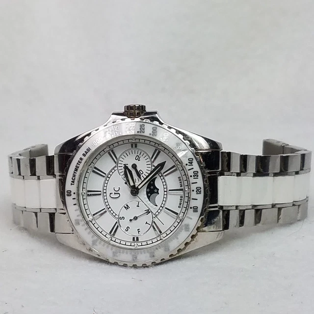 Guess Watch 41005M GC Collection Stainless White Ceramic Moon Phase Tachymeter 2