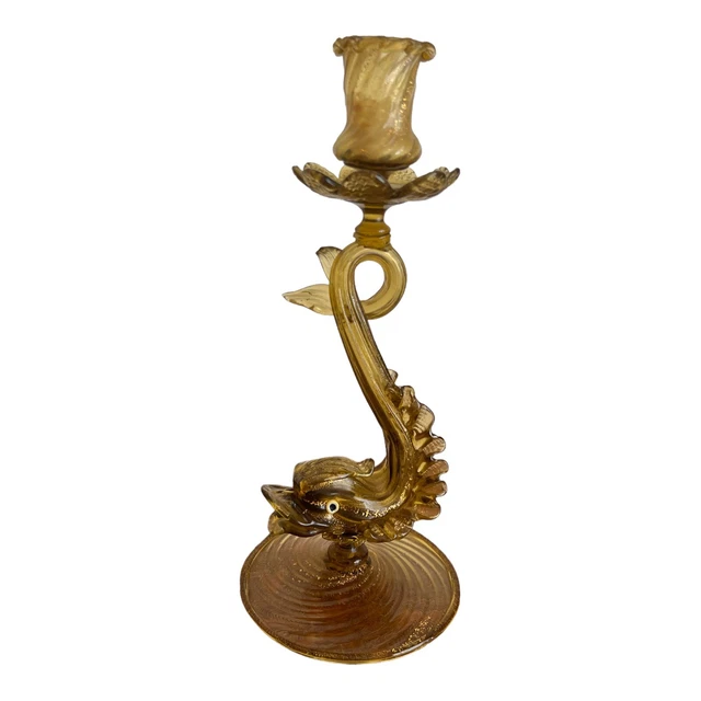 Italian Murano Archimede Seguso Glass Candle Stick with Dolphin, circa 1960s
