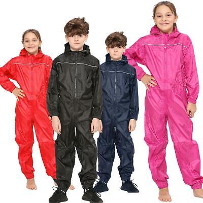 Girls Boys Raincoat Kids Puddle Suit Rainwear Waterproof Hooded Rainsuit 2-13 Yr