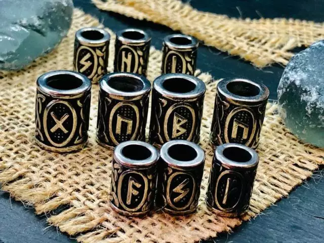 Wikinger Nordische Rune Runen große Edelstahl Perlen für Haarbärte Schmuck