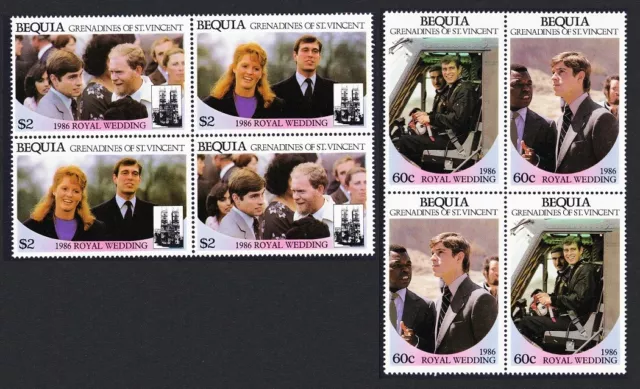 SALE Bequia Royal Wedding 4v Cross-blocks of 4 1986 MNH Sc#232-235