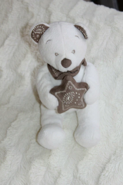 Doudou Nicotoy Simba Toys Ours Blanc Bandana Marron Etoile Musical Etat Neuf